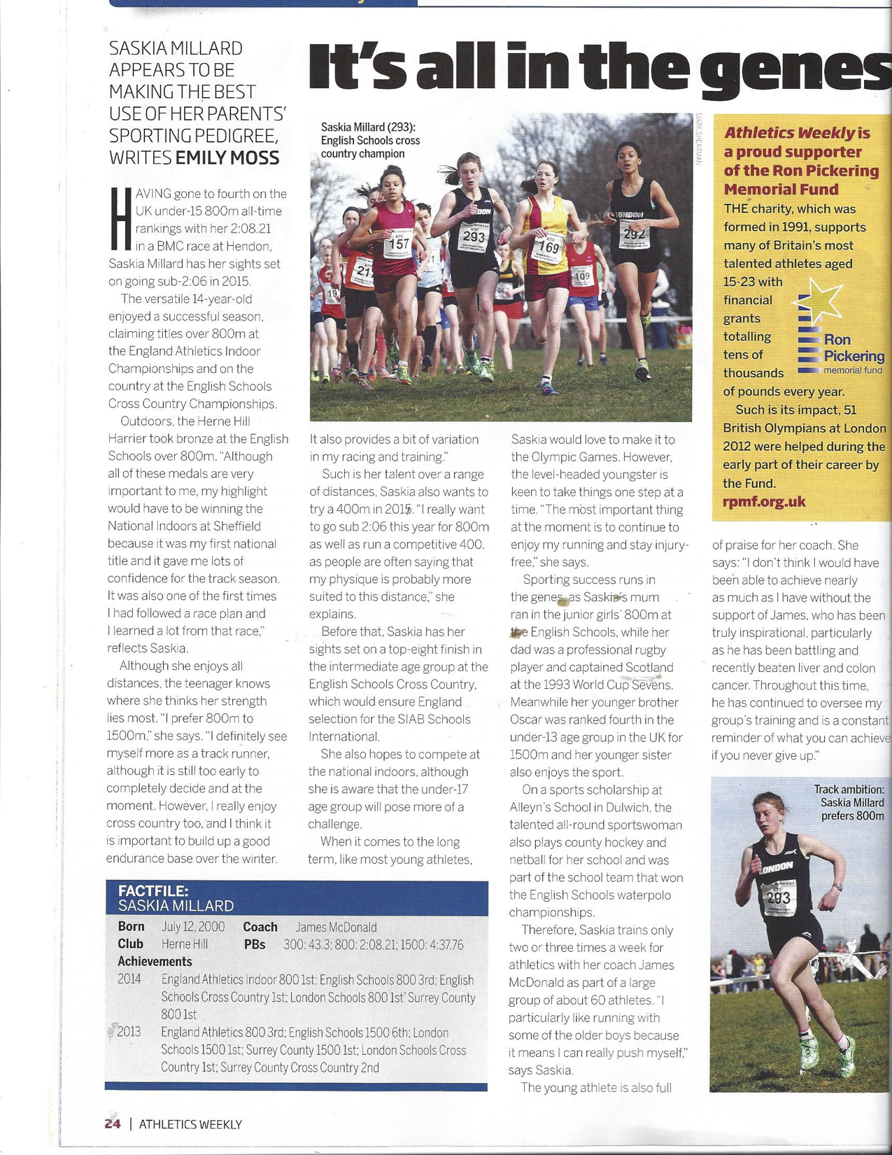 Article on Saskia Millard in this weeks Athletics Weekly